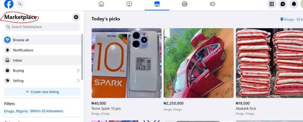Facebook marketplace screenshot
